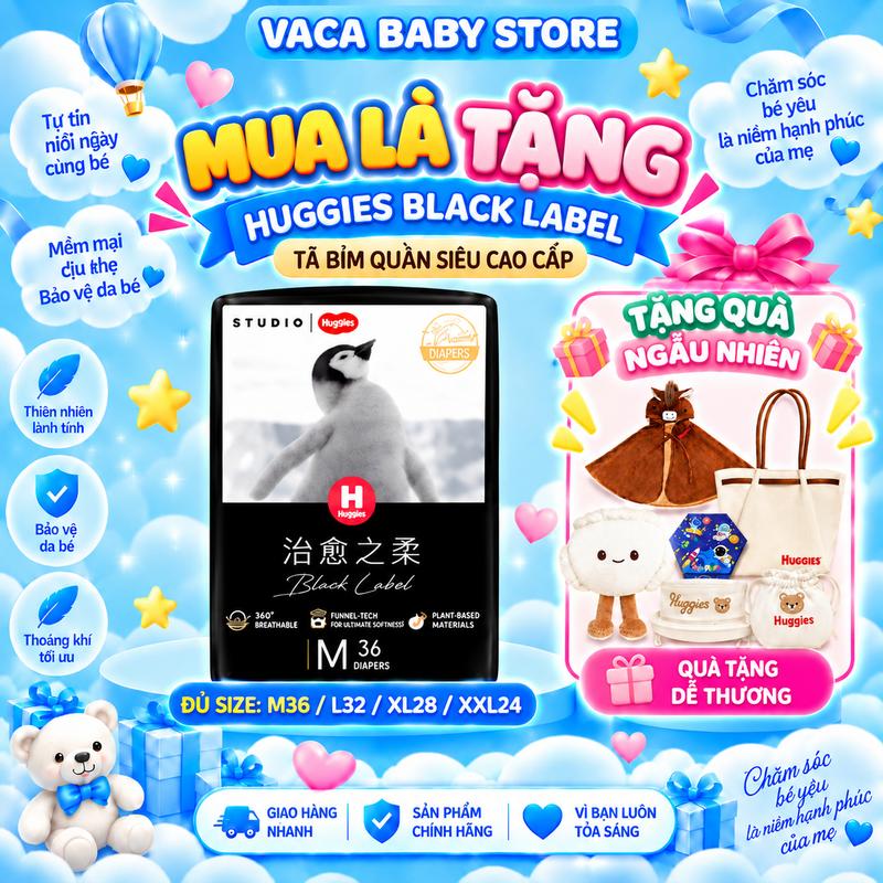 QUÀ TẶNG Tã Bỉm Quần Huggies Black Label siêu cao cấp cho bé đủ size M36/ L32/ XL28/ XXL24 miếng