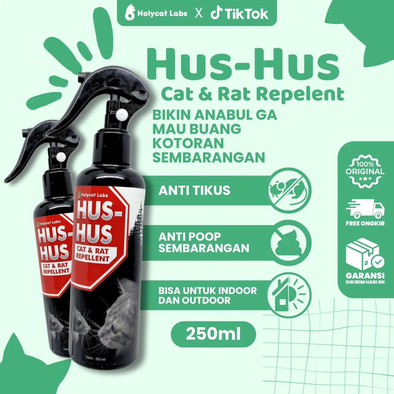 Holycatlabs Pencegah Tikus dan Melatih Kucing Agar Tidak Pee Poop Sembarangan Spraying HUS HU5 250 ML