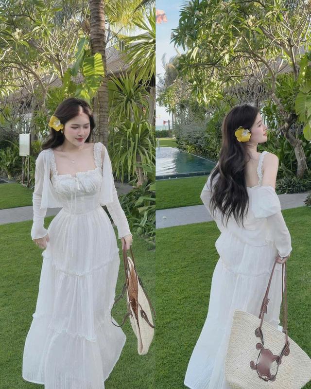 sét đồ nữ váy voan xô thêu hai dây (có mút hai lớp) kèm áo khoác thun giấy xinh xắn mặc đi chơi đi biển