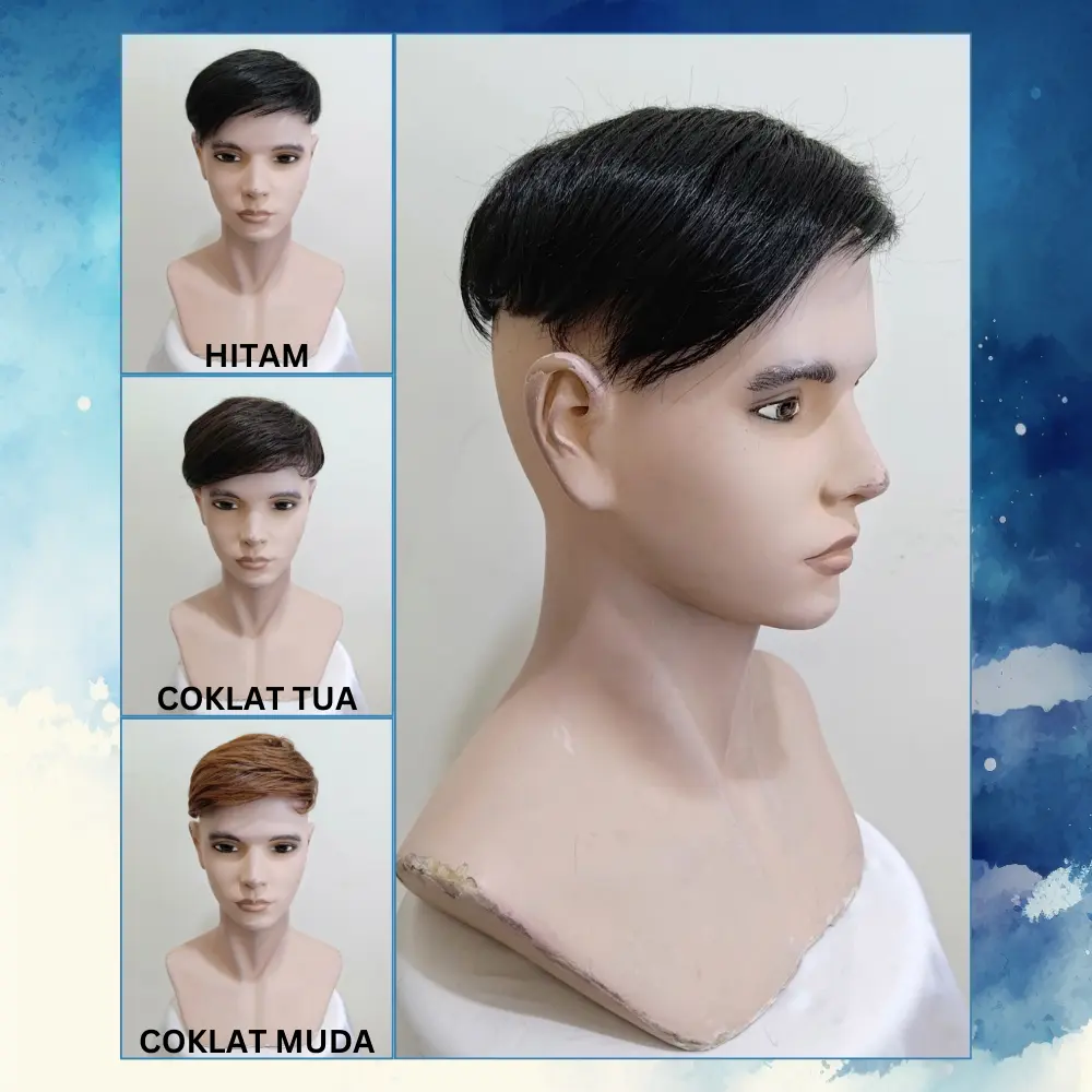 EM 01 Topper Poni Samping Kanan Tambalan Rambut Tipis Pria Natural