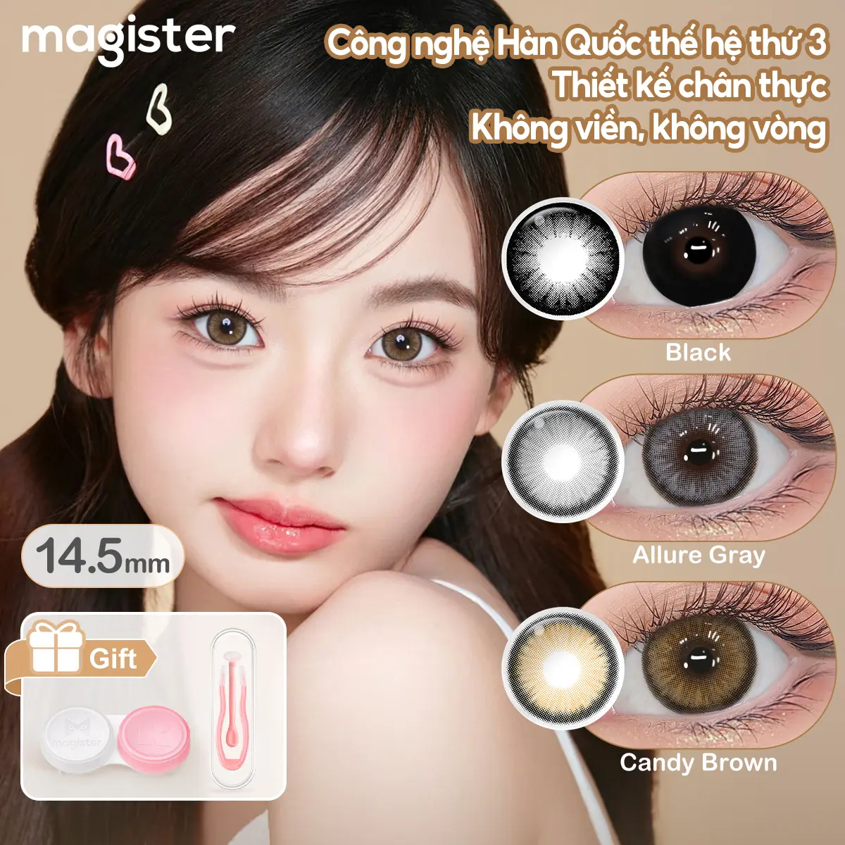 【TOP】Kính Áp Tròng 6 tháng Magister DIA Độ Cận 0-6 Độ 14.2-14.5mm, đen/xám/nâu/xanh,Allure Gray Candy Brown,lens xám tây,Đường kính 14.2-14.5mm,mắt giãn to tròn màu,lens chụp kỷ yếu siêu êm，đảm bảo chất lượng,tặng Dụng cụ đeo+ Khay đơn