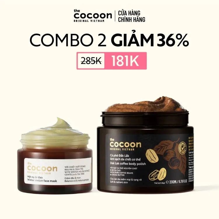 Ảnh đại diện COMBO 1 Mặt nạ bí đao Cocoon giảm dầu & mụn 30ml + 1 Tẩy da chết cơ thể cà phê Đắk Lắk 200ml