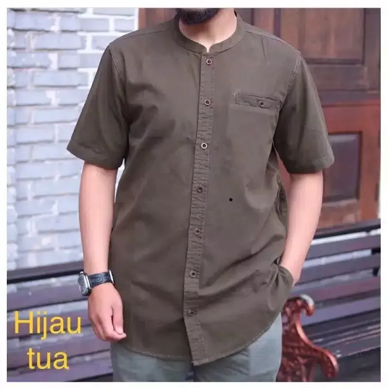 Baju Lebaran Pria Dewasa Koko Polos Lengan Pendek Terbaru 2025 Bahan Katun Toyobo Premium Koko Jumbo Terlaris - Warna Sawo 1