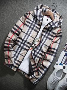 Chamarra con capucha ligera para hombre, cortavientos con cierre y cordón ajustable con bloques de color para otoño