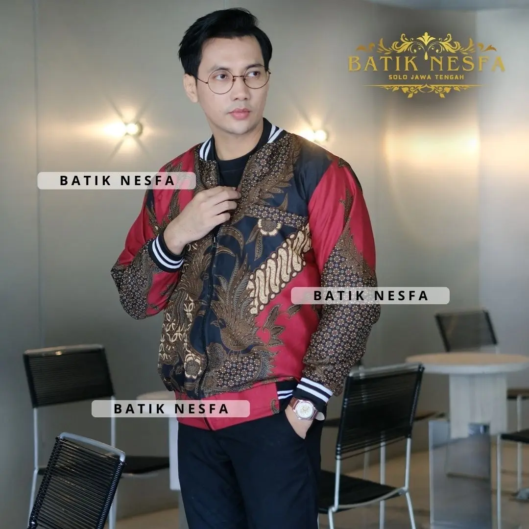 Jaket batik bomber pria mahesa merah murah berkualitas
