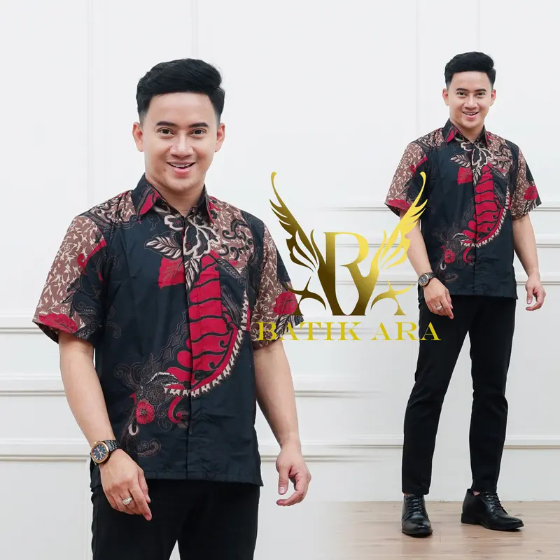 kemeja batik lengan pendek pria dewasa poliester 8