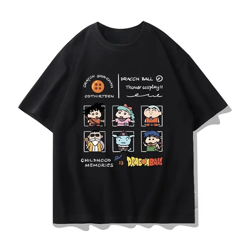 Áo Thun In Hình Hoạt Hình, Bộ Sưu Tập Mùa Hè Mới, 100% Cotton, Cổ Thuyền Trang Phục Cặp Đôi Hợp Xu hướng Áo Thun Thường Ngày Ngắn Tay