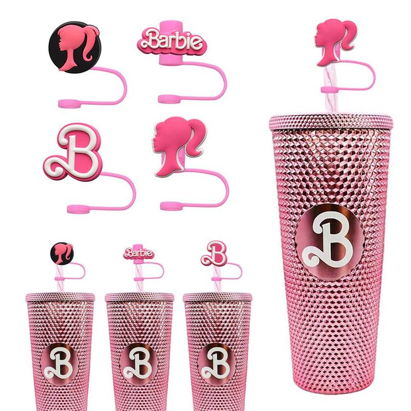 Product Introduction of Cartoon Barbie Pink Silicone Straw Cover 7-8 MM Tumbler Plug Straw Decoration B2D5 11