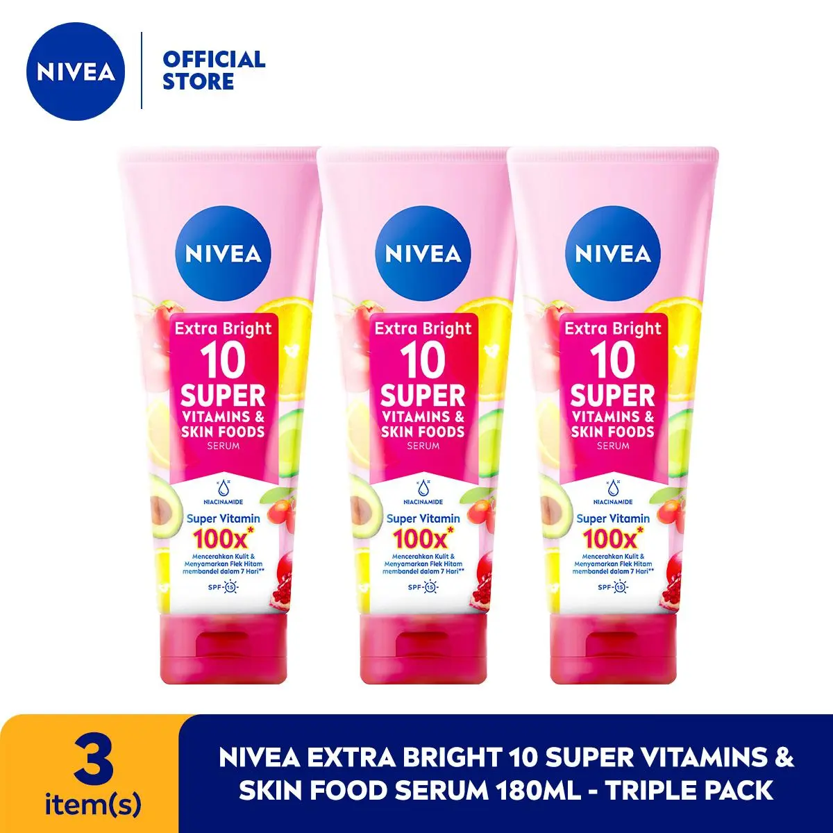 NIVEA Body Serum Extra Bright 10 Super Vitamins & Skin Foods 180ml x3