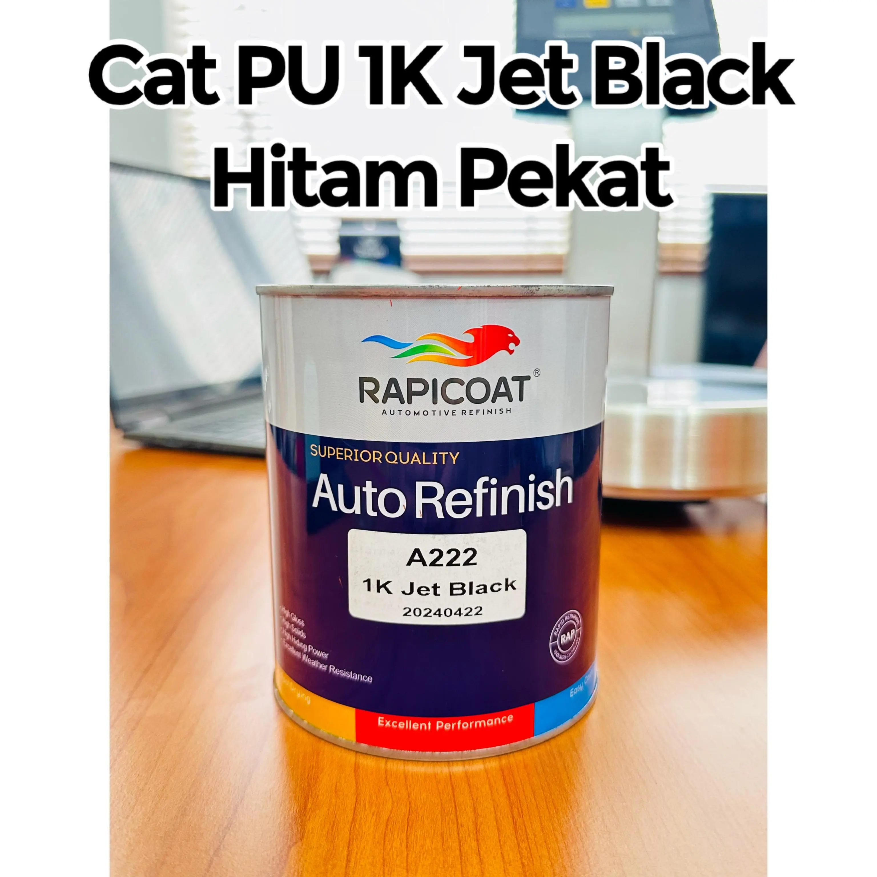 Cat PU 1K Jet Black A222 (Cat Hitam Pekat Rapicoat) Garansi 100% Originil Polyurethane