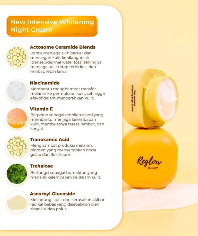 Reglow Skincare Paket 2 Item New Rejuvenating Intensive Day Cream dan Whitening Night Cream Krim Siang dan Malam Dr Shindy Original 5