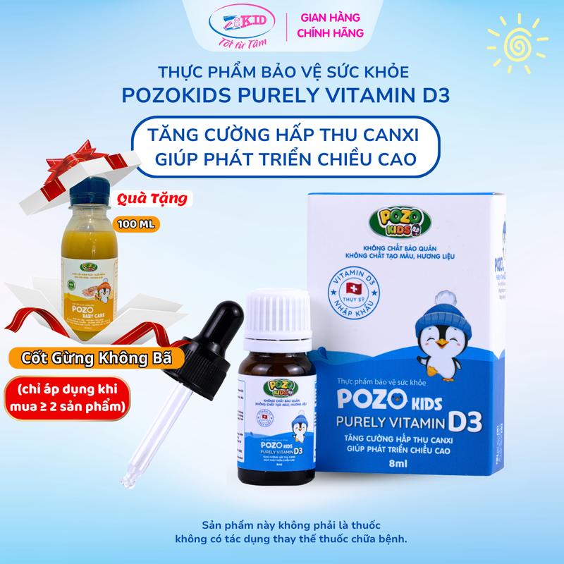 Vitamin D3 POZOKIDS - Thực phẩm bảo vệ sức khỏe  POZOKIDs PURELY VITAMIN D3 - D3 Thuần Tinh Khiết 3 Không- Tăng Cường Hấp Thu Canxi - Giúp Phát Triển Chiều Cao, Cho Bé, Cho Trẻ - (Lọ 8ml)