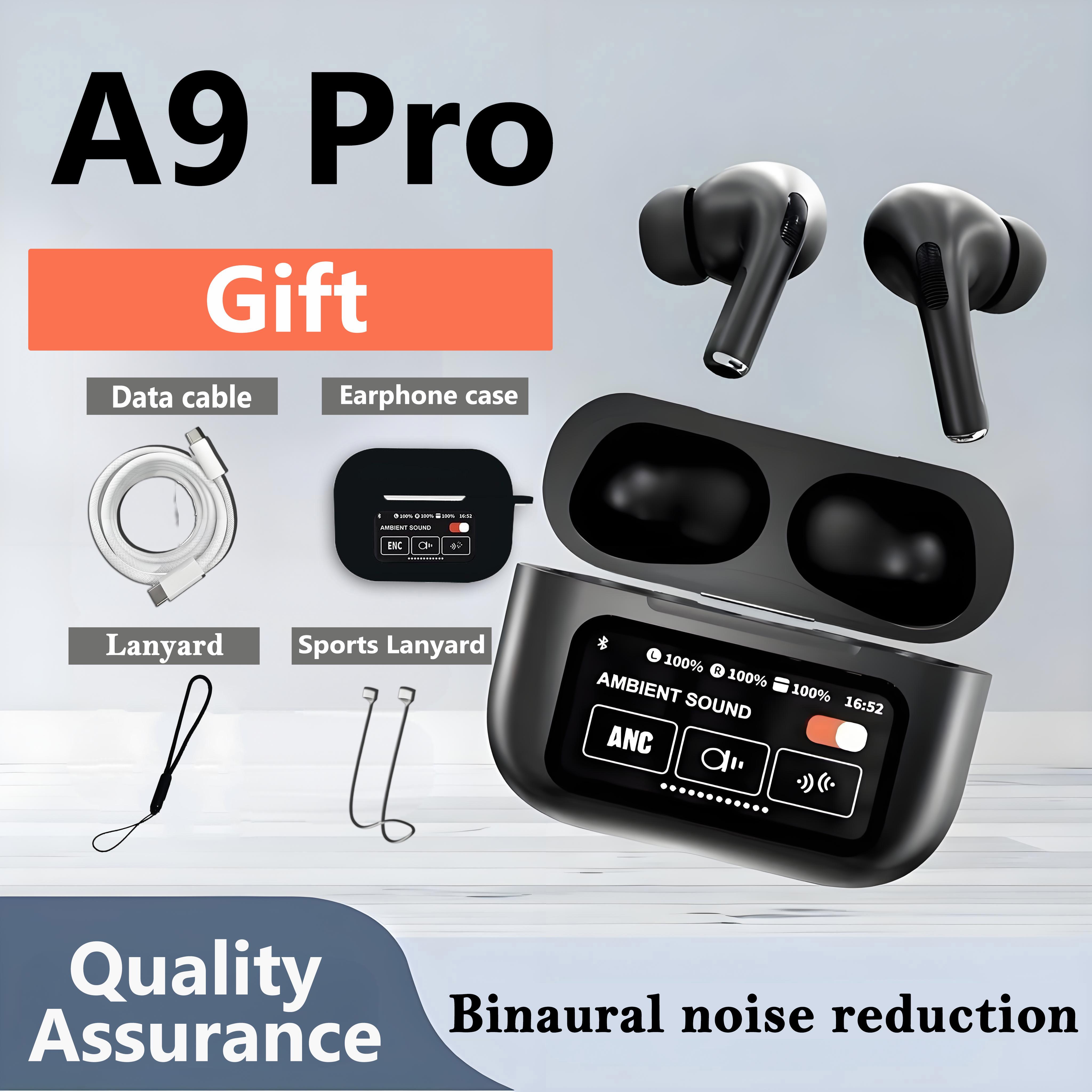 หูฟังบลูทูธไร้สาย A9 Pro ครบชุด พร้อมฟังก์ชั่น ANC ตัดเสียงรบกวน ไมโครโฟนสำหรับโทร หูฟัง พร้อมหน้าจอ
