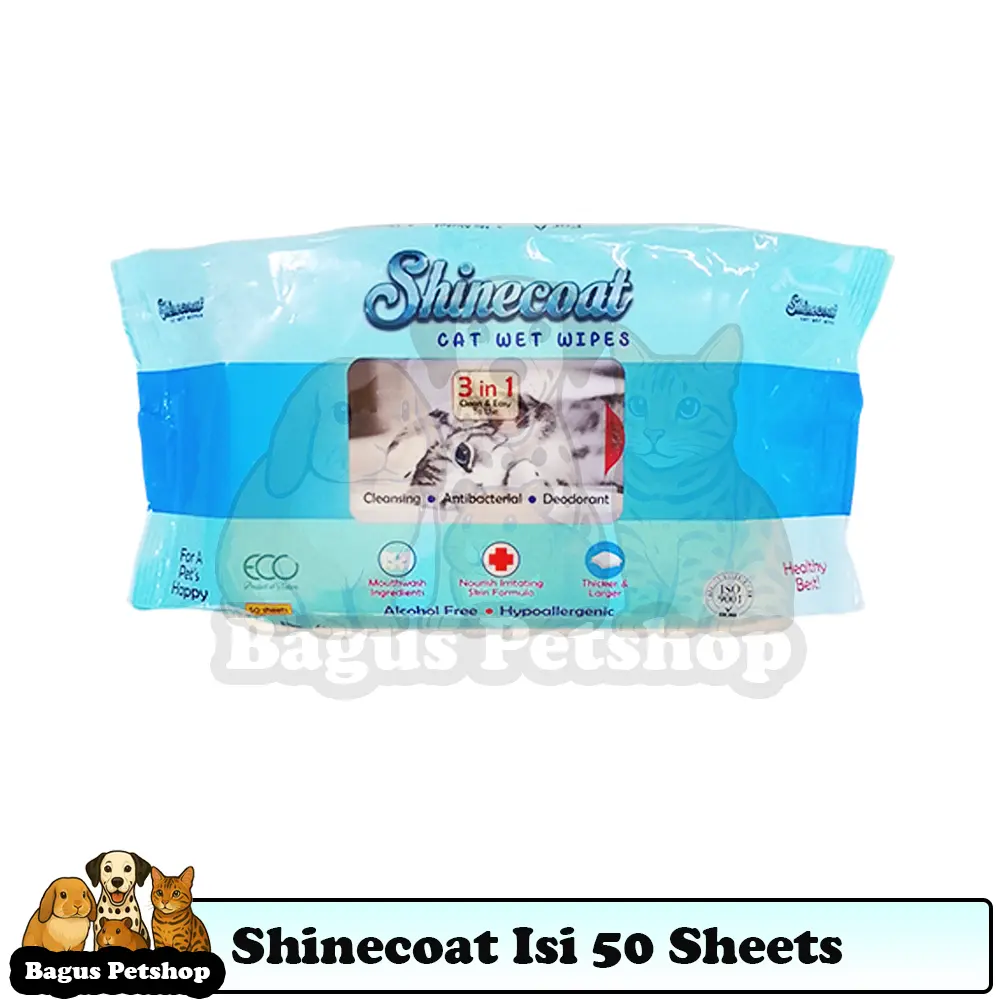 Shinecoat Tisu Basah Kucing - Wet Tissue For Cat 50 Lembar Bebas Alkohol Anti-Bakteri Hypoallergenic