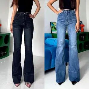 KENZIE HIGH WAIST CUTBRAY JEANS LIPAT LEBAR CELANA FLARE PANJANG STRETCH WANITA