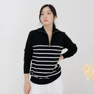 Sweater Zra Knit Striped Zipper Premium Motif Garis Salur   Baju Panjang Knitwear
