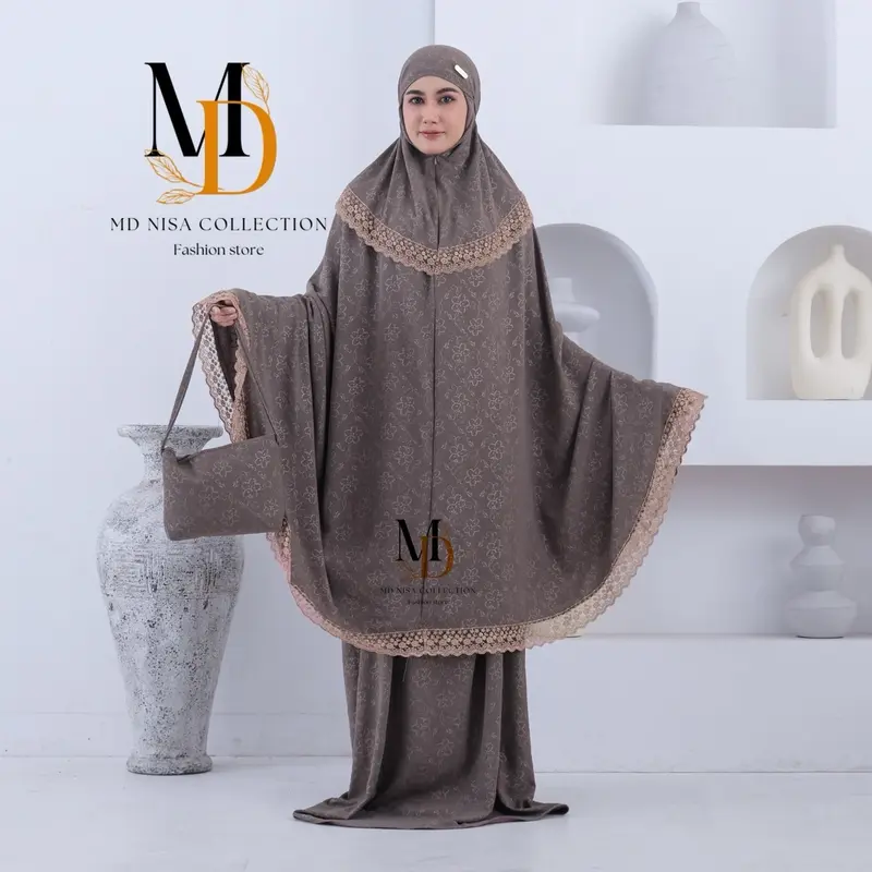 MD Nisa - Mukena Alena Dewasa Embos Motif Cringkle Airflow 2in1 Motif Bunga Mewah Renda Daisy Setelan Atasan Bawahan 4