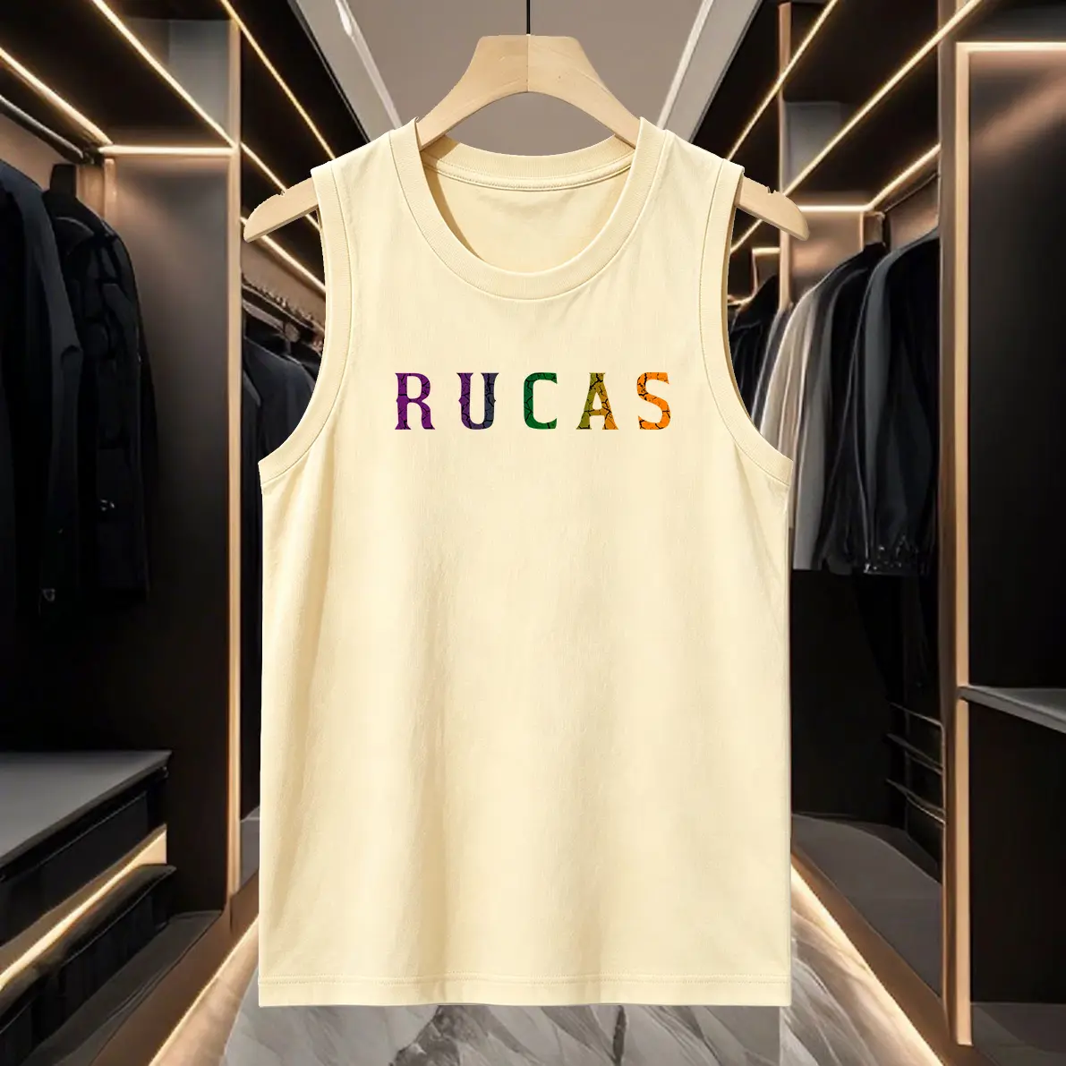 Singlet Pria RUCAS Typografi Warna Pelangi Kombinasi Modern Mudah Dipadukan Celana Pendek & Celana Jeans Bisa COD