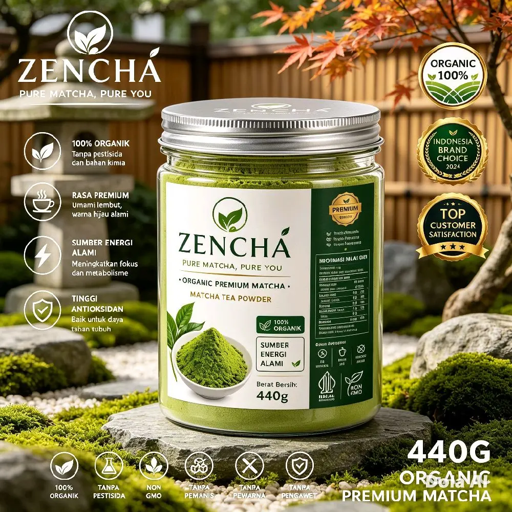Zencha Pure Matcha Premium 100g - Matcha Tea Powder 100% Organik Tanpa Pestisida Sumber Energi Alami Antioksidan