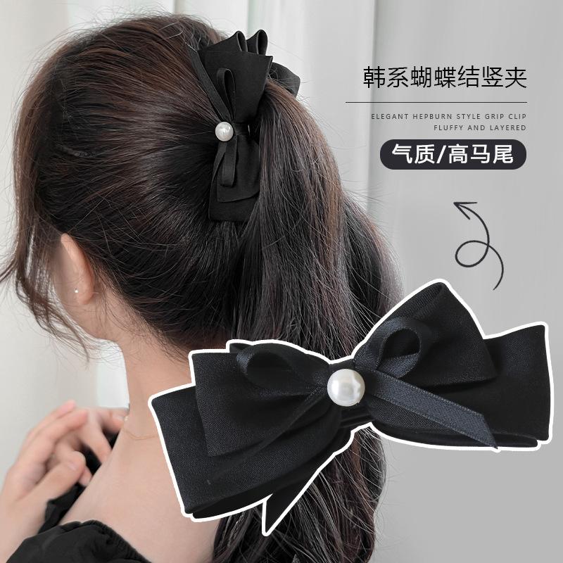  Q06 Kẹp dọc phồng tóc họa tiết nơ ruy băng đính đá size 10cm 