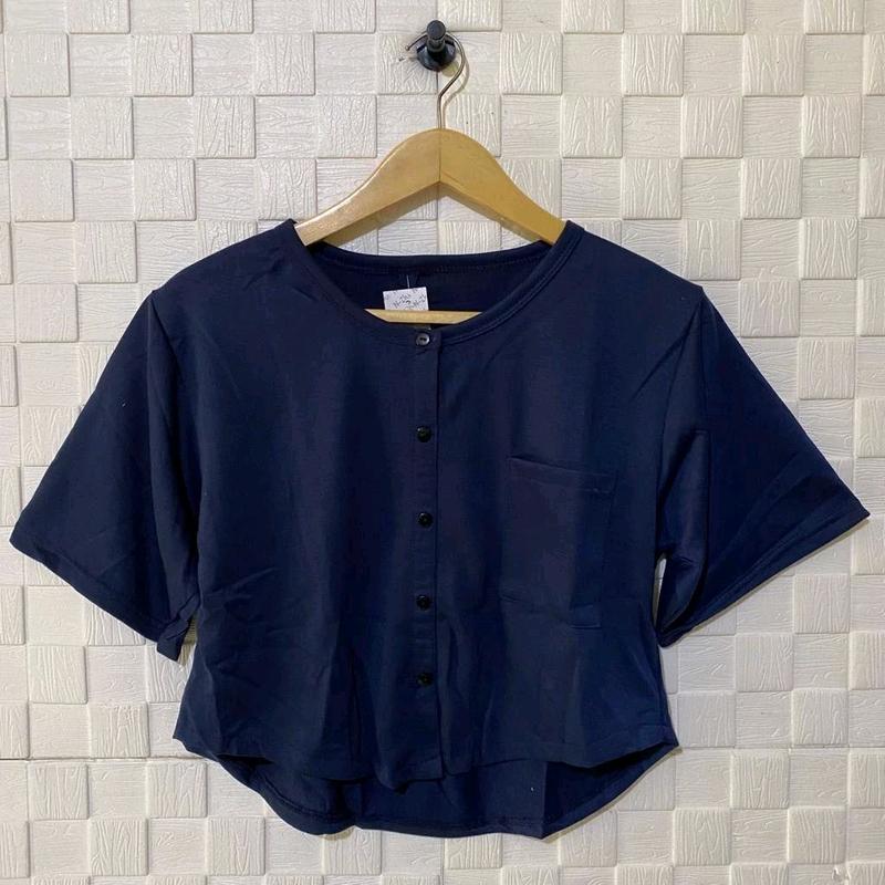 ATASAN CROP TOP KANCING OVAL PENDEK KANTONG POLOS WANITA / ATASAN WANITA / BAJU WANITA KEKINIAN 7
