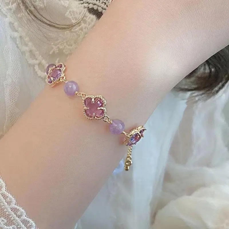 H-girl888 High & quality COD Gelang giok serut hijau bunga titanium Gelang Four Leaf Grass Bracelet 2024Perhiasan Titanium Bracelets Daisy 7
