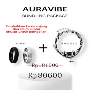AURAVIBE Gelang&Cincin titanium motif bintang bergaya INS mewah dan cincin pasangan bintang hitam putih berbahan baja titanium anti karat aksesori unisex berkilau tahan lama Hadiah - Black