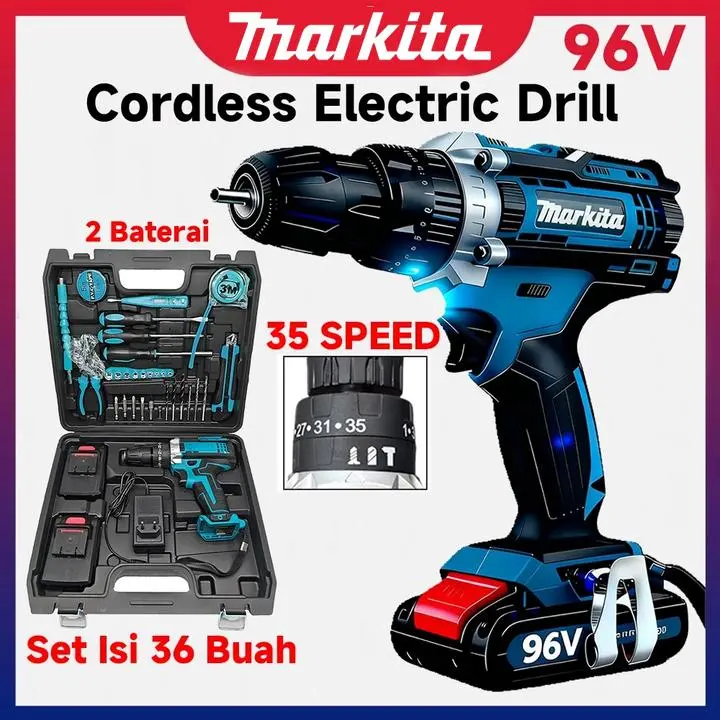88v/9980v/96V Cordless Electric Drill Mesin Bor Tangan Baterai Listrik 2 Baterai Mesin Bor Listrik Baterai Cas 10mm Bor Listrik Murah Bor Tangan Baterai Besi Tembok Beton Kayu Cordless Drill 88V-2 dengan 24 Pcs Penunjang impek 1 set