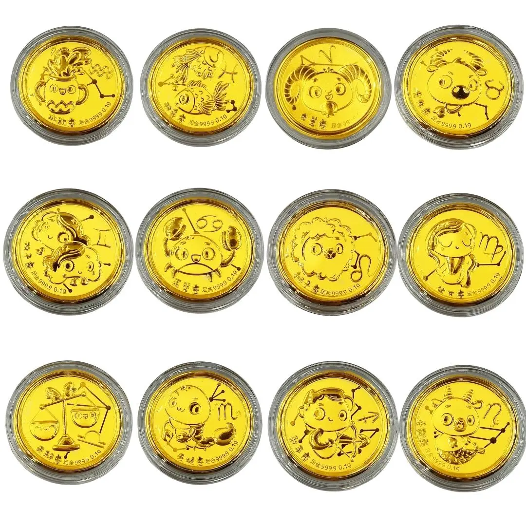 Marina Goldsmith 999 24k Gold Coin Constellations With Red Packet - 0.1g gold  bar emas  999