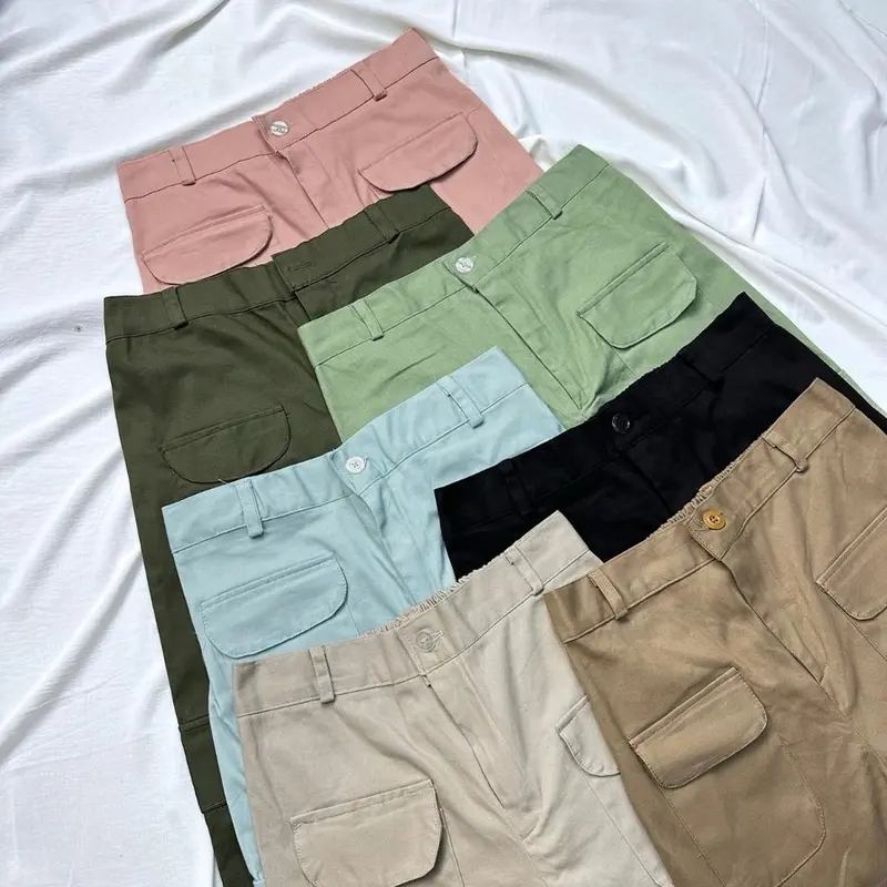 Kulot Cargo Pants Wanita Kantong Depan Karet Celana Kancing 5