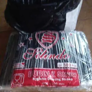 500pcs Sedotan Steril Hitam Runcing 500pcs 6mm x 20cm / Sedotan Kopi Runcing / Sedotan Lancip