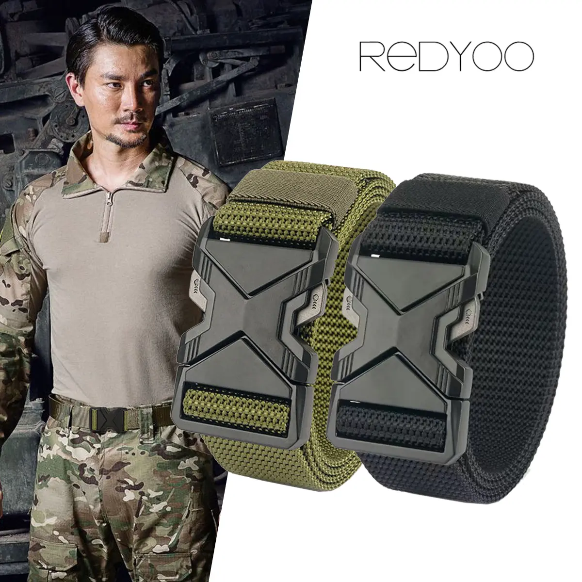 REDYOO Tactical Belt Magnetic Buckle Quick Release Elastic Belt Casual Nylon Tooling Training Belt Men's Trousers Belt