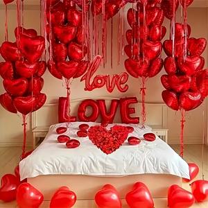 Set de Decoración de Globos para el Día de San Valentín, 500 pétalos de rosa, 20 globos de papel aluminio en forma de corazón, Globo con letras de amor, Perfecto para celebraciones