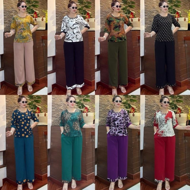  Đồ bộ tặng mẹ HD178T  gồm áo và quần  áo tay ngắn  quần ống suông 