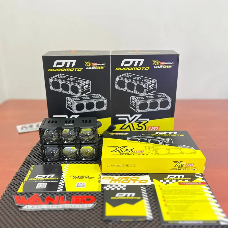 DUROMOTO X3 Sepasang 2 Lampu X 3 Lampu Mini Laser Projie LED 3 Mata Foglamp Motor Touring ADV 75 WATT 7