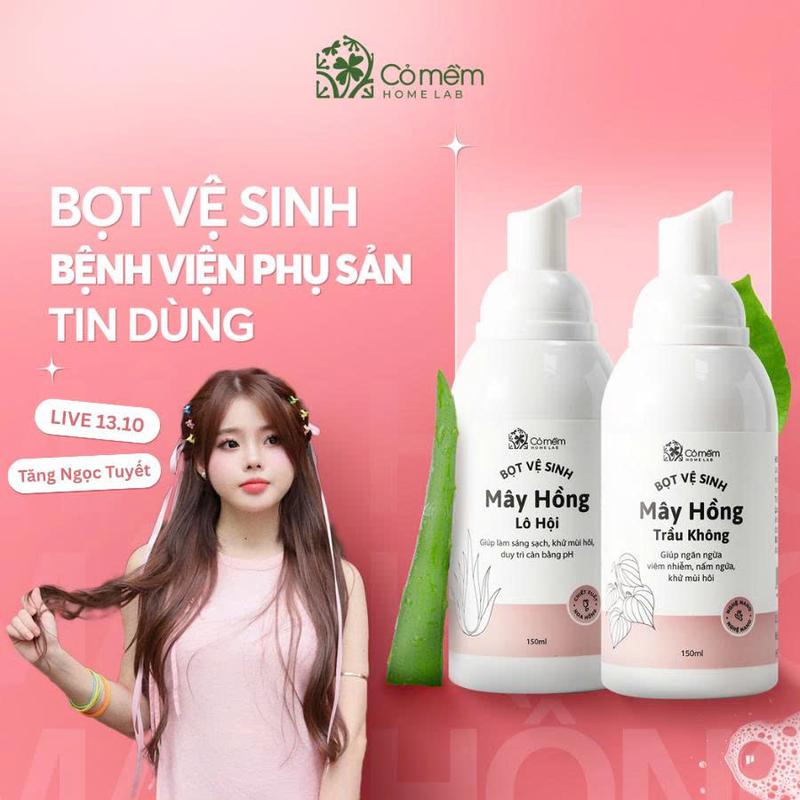 Bọt Vệ Sinh Phụ Nữ Mây Hồng 150ml Hỗ Trợ Làm Sạch Kháng Khuẩn Ngừa Viêm Khử Mùi Cân Bằng pH Dưỡng Ẩm DDVS Cho Mẹ Bầu Sau Sinh Tuổi Dậy Thì Thương Hiệu Cỏ Mềm