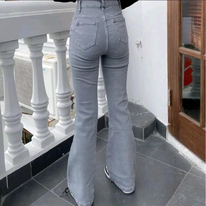 Celana Jeans Cutbray Abu Highwaist Slimfit Stretch Premium Quality Denim Panjang Wanita Melar manis light grey Korean regular kulot 5