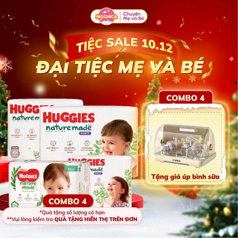.COMBO 4 TẶNG GIÁ ÚP BÌNH SỮA Tã Dán Quần Huggies Platinum Nature Made Size NB60 S82 M64 L54 XL44 - M58 L44 XL38 XXL26 miếng