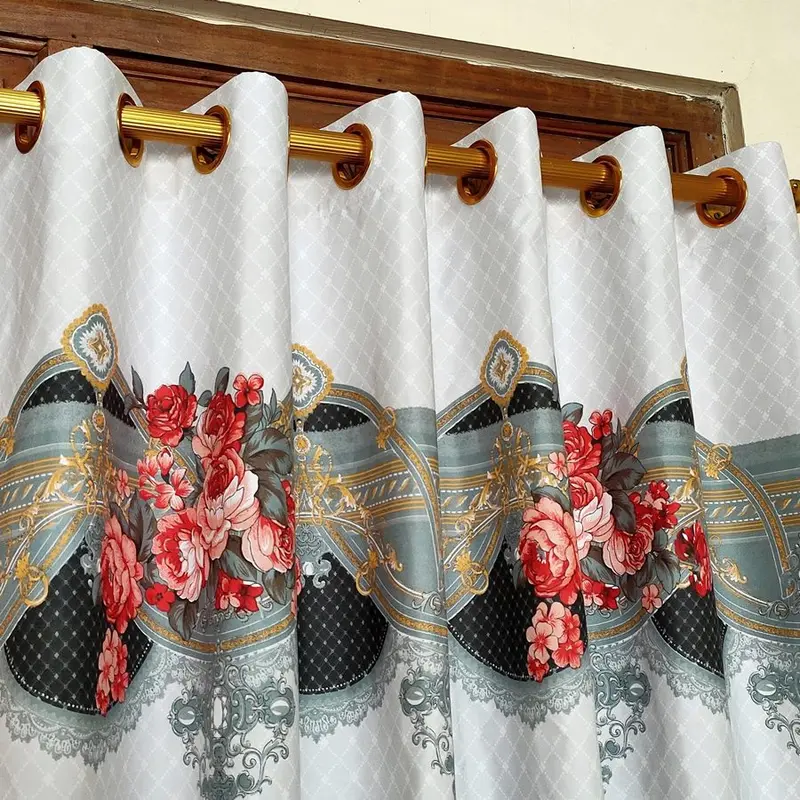 Gorden Pintu Jendela Smokring 12 Ring Ukuran 135x220cm Bahan Katun Disperse Warna Motif Dominan Putih Cerah Tali Korden 4