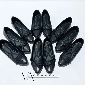 Vennusa Sepatu Flatshoes Wanita Basic Model Hitam | Sepatu Kantor | Flatshoes Wanita | Sepatu Kerja Wanita Sintetis Anti Slip Sole - Size 37-40 flat shoes | selop wanita