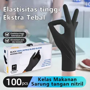 Kemasan 100 buah sarung tangan nitril medis 100% sarung tangan pembersih ukuran S-M-L-XL sarung tangan hitam tebal bebas bedak sarung tangan makanan sarung tangan masak sarung tangan lateks karet nitril kelas makanan sarung tangan sekali pakai