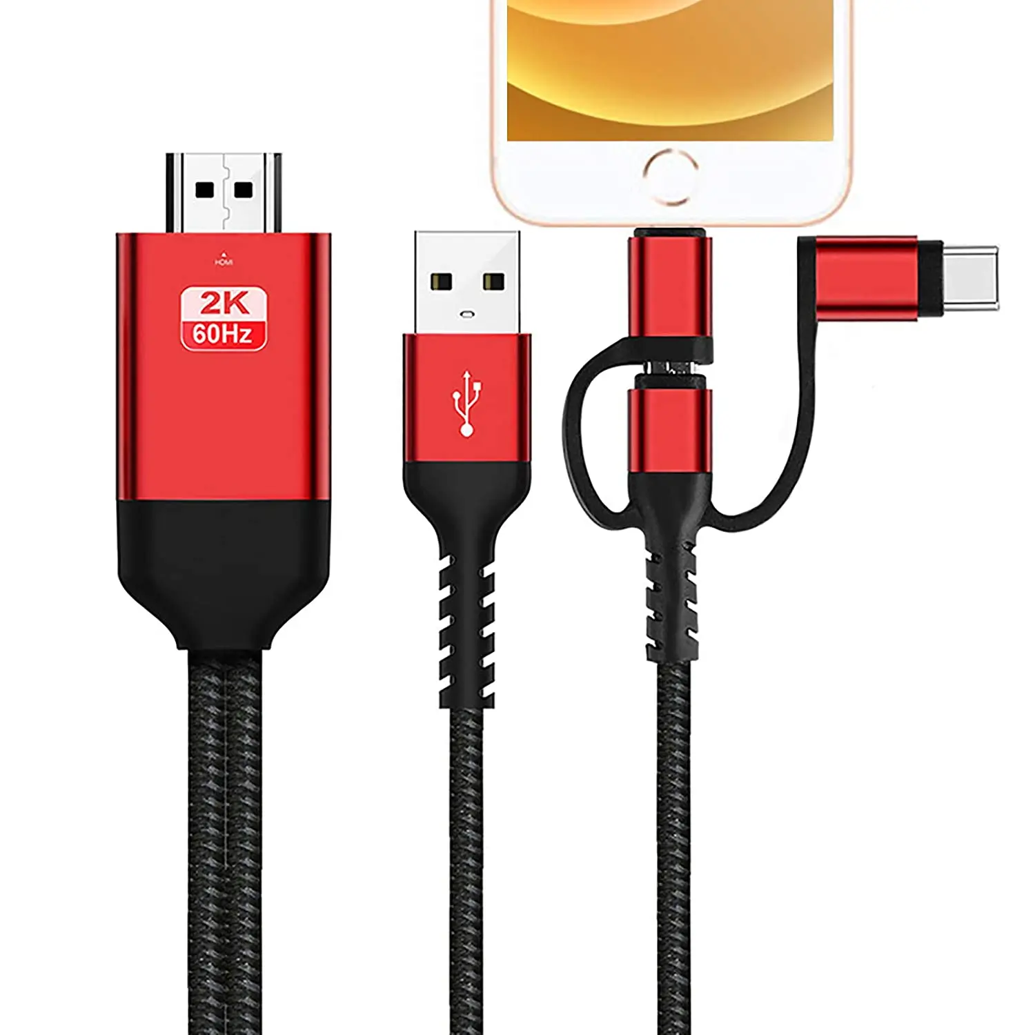 Bộ Chuyển Đổi Cáp HDMI, 3 trong 1, Tương Thích với Type C, Micro USB và Điện Thoại MHL, Gương HDMI, Thích Hợp cho Điện Thoại, TV, Máy Chiếu và Màn Hình, HDTV 1080P