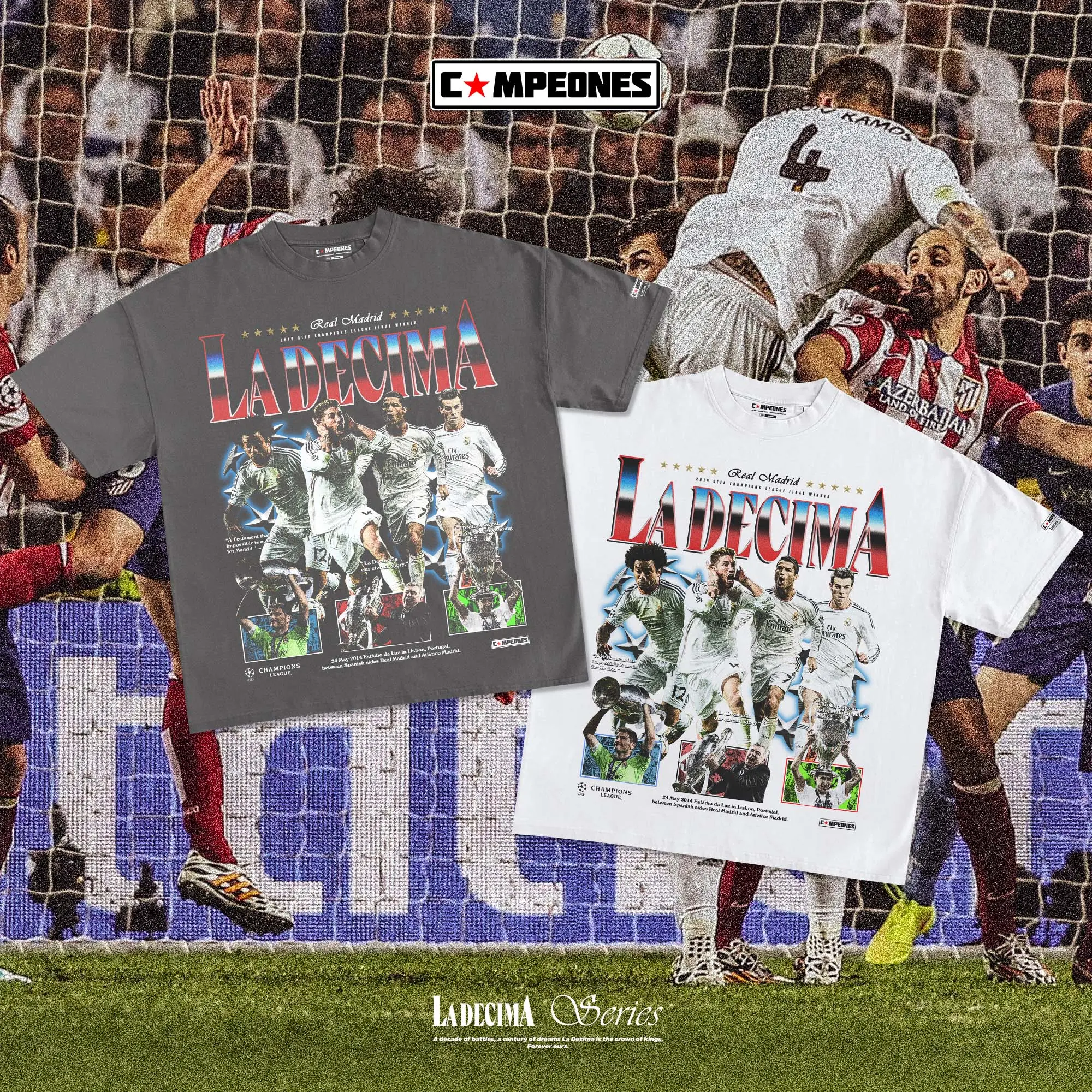 Campeones - Oversize Boxy Tshirt & Reguler Fit 20s Tshirt - Real Madrid La Decima Series 2014 Final la decima t-shirt Kaos Katun Pria