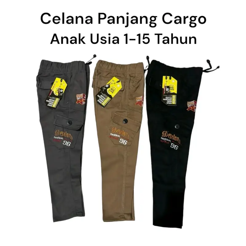 CELANA PANJANG CARGO ANAK LAKI-LAKI USIA 1-15 TAHUN AUTHENTIC DENIM Abu Hitam Mocca Cream Bunda Cowok Katun 3