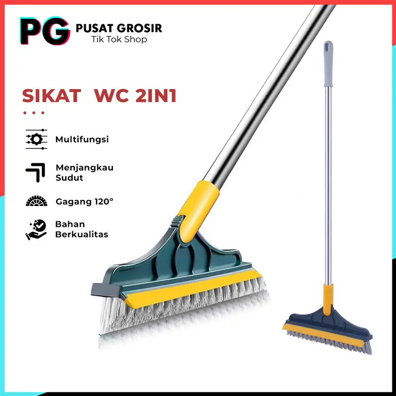 Sikat WC 2 in 1 gagang panjang sapu pembersih lantai Dinding magic broom menyikat kamar mandi 0