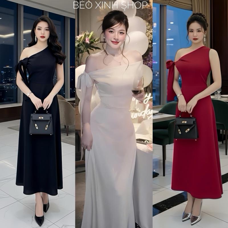 Váy Dự Tiệc Trễ Vai Phối Nơ Tiểu Thư Vải Cotton Mềm Thanh Lịch Cao Cấp Cho Các Nàng Bigsize 40–90kg Thời Trang Nữ Béo Xinh Shop - A.1605