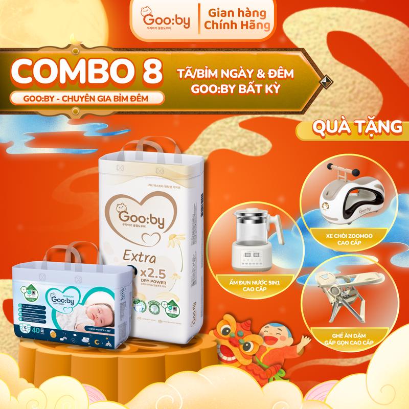 [Combo 8] Tã/Bỉm Gooby Ngày và Đêm mềm mại, an toàn, siêu thấm hút size NB/S/M/L/XL/XXL/XXXL cho bé từ 4kg - 35kg + Quà tặng