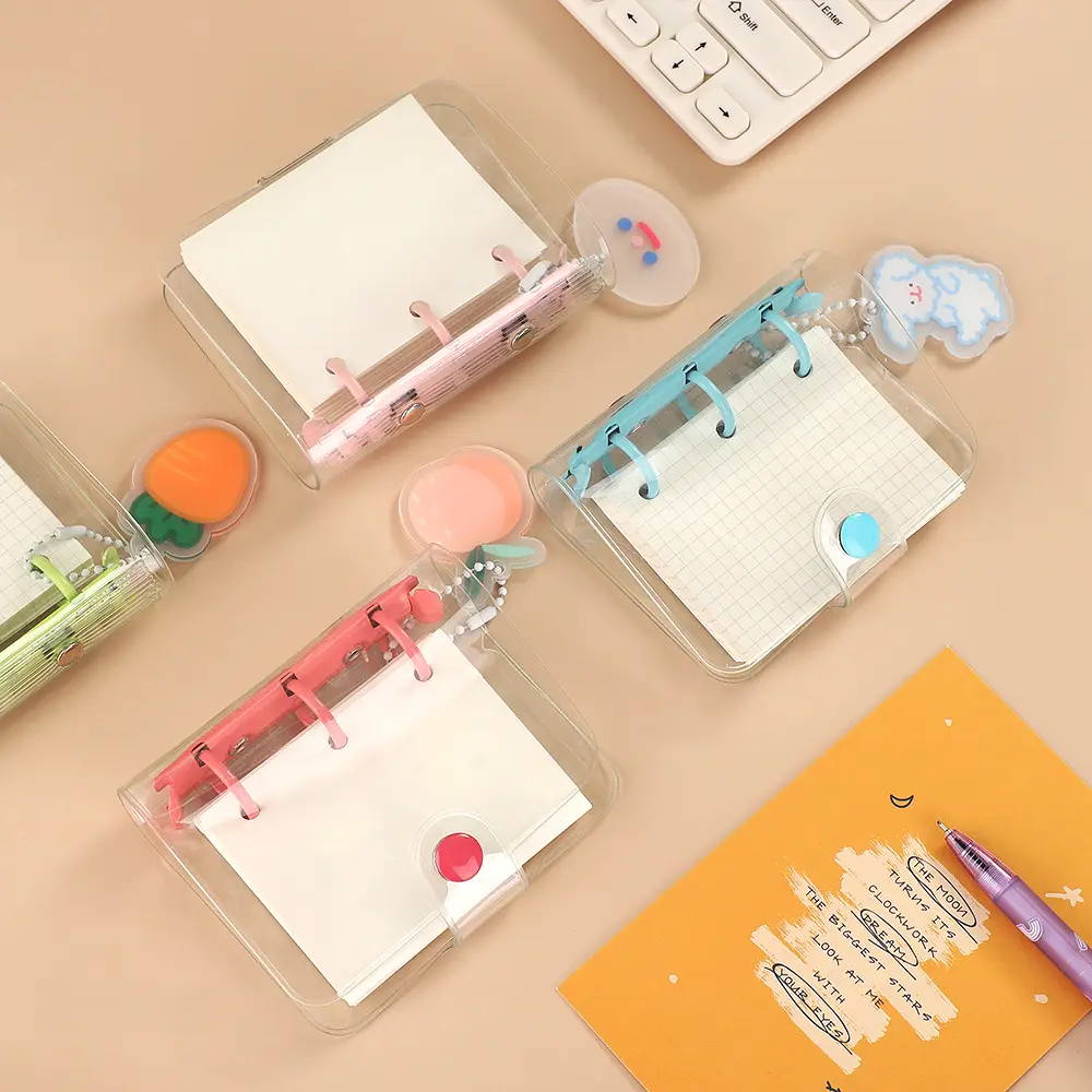 Sổ Tay Tay Hình Lá Rời Mini, JIANWU, Trong Suốt, Sáng Tạo Và Dễ Thương, Với 3 vòng, Thích Hợp Cho Học Sinh, Sổ Tay Cầm Tay Sổ Đóng Gáy, Phong Cách Kawaii Đồ Dùng Học Tập