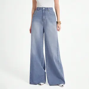 Straight Cut Jeans Plus Size High Waist Fashion Korean Style Wanita Denim Baggy Jeans Outfits