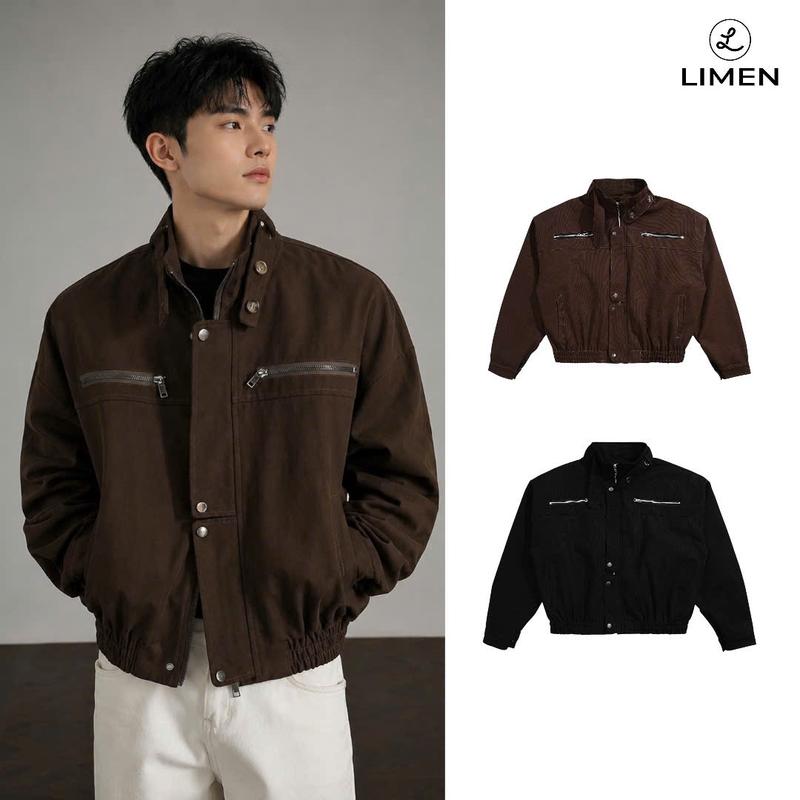 LIMEN - Áo Khoác Kaki Phối Túi Zip 2 Màu